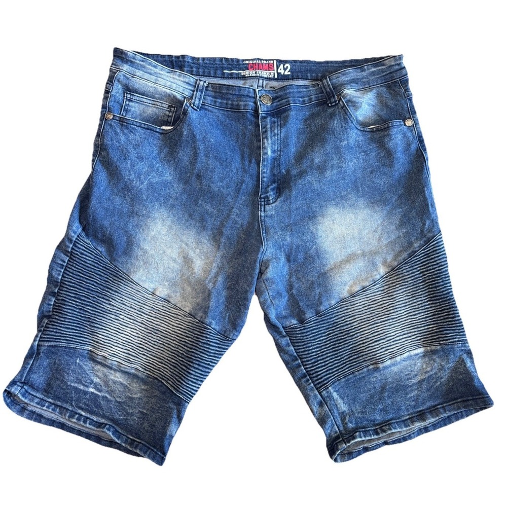 Chams Moto Jean Shorts Blue Acid Wash Stretch‎ Denim Vintage Y2K Men's 42